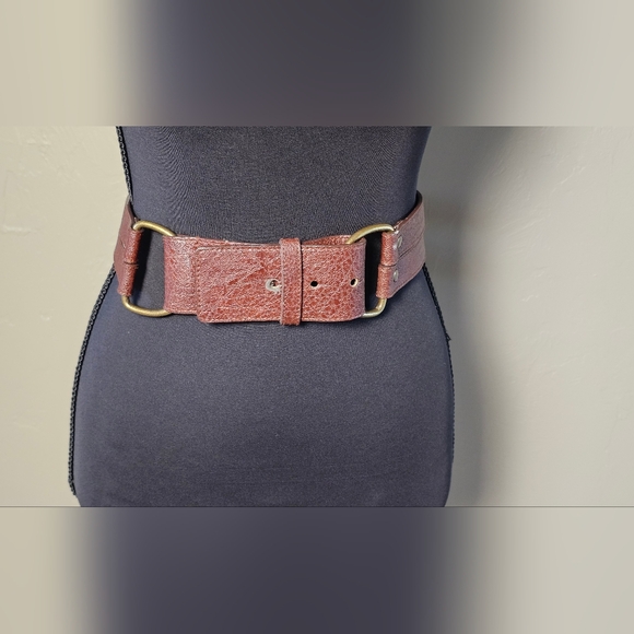 [Express] Brown Split Double Looped Belt Gold Toned Hardware《L》 - Picture 1 of 16